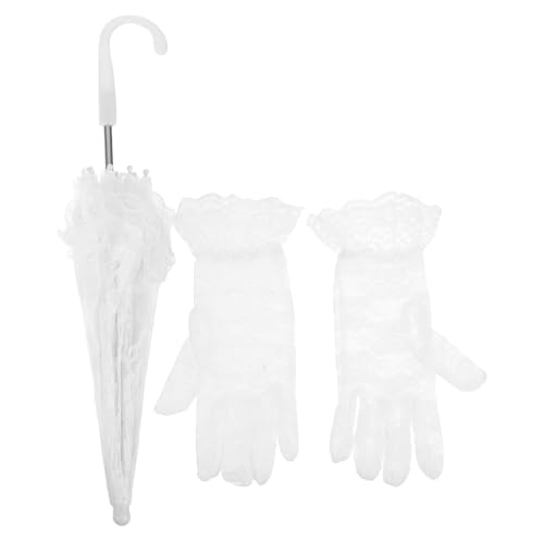 Parasol en dentelle blanche Holibanna 50x50cm avec broderie et poignée acier