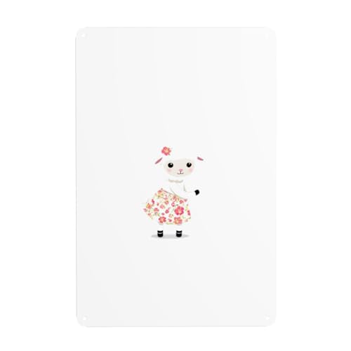 Gpkgsigt Oveja pequeña con falda floral estampada, pintura decorativa de lata de 20 x 30 cm, hecha de hojalata, resistente al desgaste y duradera