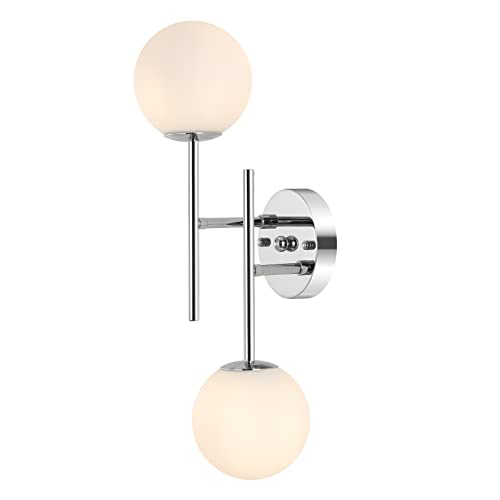 Byoliima Globe Wall Sconces 2-Lights Modern Chrome Vanity Lights Vintage Wall Light Fixtures With White Globe Glass Shade Industrial Farmhouse Wall Lamp For Bedroom Living Room (Chrome) #TOP8