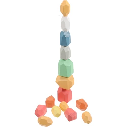 OSOLADY 15個 北欧風バランス積み木 木製 レインボーストーン 向け色認識と集中力向上 親子で楽しむ手先訓練ゲーム