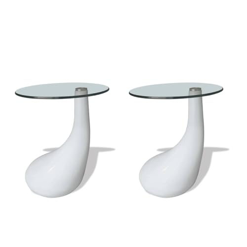 vidaXL Lot de 2 Tables Basses de Salon en Verre Blanche Brillante