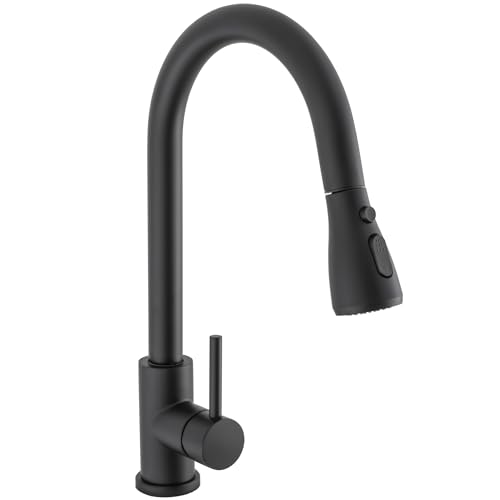 VALAZ Grifo Cocina Extraible Negro | Grifos Cocina Fregadero | Alta Presión, Monomando, Giratorio 360º, Ahorro de Agua | Instalación Fácil y Rápida | Latón, Acero Inoxidable, Serie Eco Parana