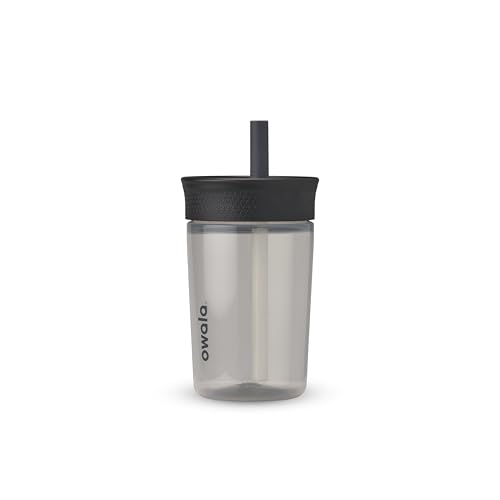 Image of Owala Kids BPA-Free Plastic Tumbler with Spill Resistant Flexible Straw, Easy to Clean, Kids Water Bottle, Great for Travel, Dishwasher Safe, 15 Oz, Black and Gray (Skate Park)