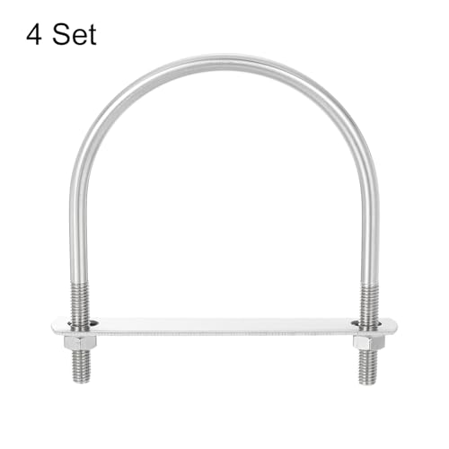 Image of uxcell Round U-Bolts, 4 Sets 104mm(4.09 inch) Inner Width 130mm Length M8 304 Stainless Steel U Clamp Bolt with Nuts and Plates, for Boat Trailer