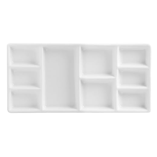 ATWORTH® - Paleta de Pintura Rectangular de cerámica para Acuarela, Pintura acrílica al óleo, 9 mechones