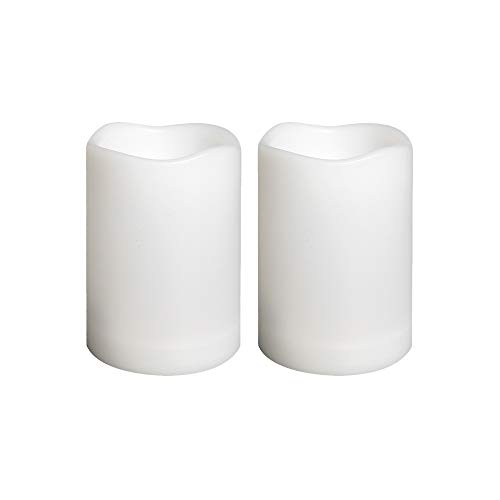 Waterproof Outdoor Flameless Pillar Candles With Timer Battery Operated Electric Led Candle Set For Gift Home Décor Party Wedding Supplies Garden Halloween Christmas Decoration, 2 Pack, 3” X 4” #TOP9