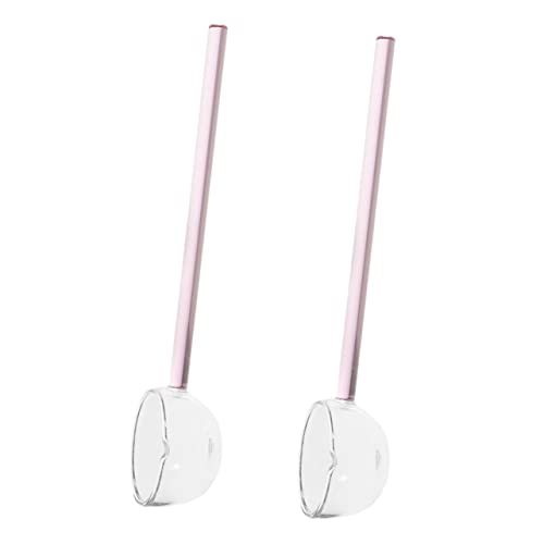 Wakauto 2Pcs Heat Resistant Glass Spoon Multi Use Long Handled Spoon for Soup Coffee and Desserts Stylish and Easy to Clean for Kitchen and Dining