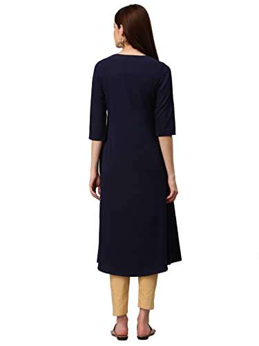 Image of Women's Crepe Jacket Kurta (ALC9141N Navy Blue 4XL)