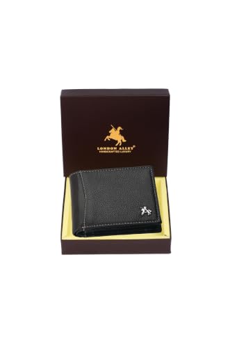Image of LONDON ALLEY Slavia Black Leather Wallet for Men, 6 Card Slot | RFID Protected
