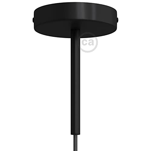 creative cables Kit rosone per lampadario da soffitto (serracavo da 15 cm, metallo nero, Ø 120 mm, 1 foro) – Chiusura a staffa – Ideale per lampada singola – Made in Italy