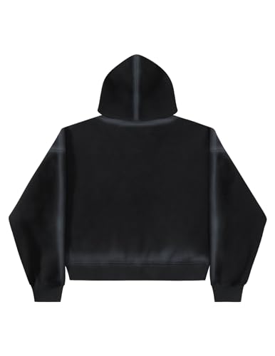 Aelfric Eden Boxy Washed Zip Up Hoodie Cropped Oversized Sweatshirts Fashion Outfits Casual Jackets Clothes Black — view 3
