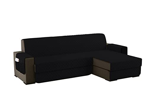 sevi's Funda Sofa Chaise Long 3 Plazas Impermeable, Izquierdo/Derecho Reversible Antideslizante, Protector Sofa con Bolsillos, Antiarañazos para Mascotas, Oeko-Tex, Lavable - Negro