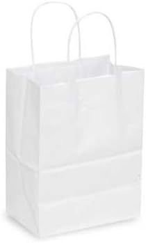 SSWBasics Bolsas de compras de papel kraft blanco mediano - 8 ¼ "L x 4 ¾" D x 10 ½" H - Estuche