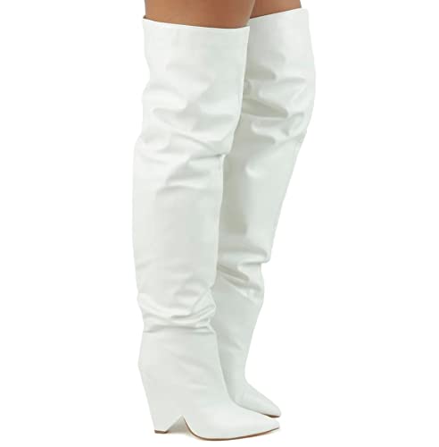Liliana Women Wedge High Heel Over Knee Boots Nano-2 White 10 thumb #2