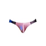 Miutii Sissy Men's Low Rise Silky Sheer Panties Bikini Briefs Contrast Ultrathin Underwear Lingerie Pink&Black One Size