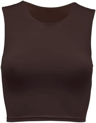Almere High Neck Contour Tank Top for Women, Sleeveless High-Neck Cropped Tank Top, Double Lined Seamless Fabric, Large, Clay