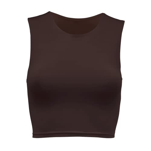 Almere High Neck Contour Tank Top For Women, Sleeveless High-Neck Cropped Tank Top, Double Lined Seamless Fabric, Large, Clay #TOP22
