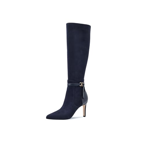 Image of Women's Knee High Boots Women Mid Heel Pointed Toe Tall Boots for Women High Heel Side Zipper with Buckle Bow Knots Long Boots for Fall Winter for Fall Winter