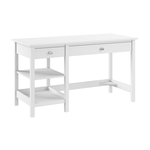 Bush Furniture Broadview 54W Computer Desk with Shelves in Pure White, Contemporary Table and Storage for Home Office Workspace