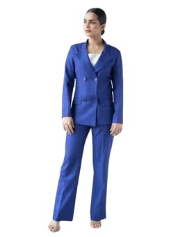 powersutra Women's Royal Blue Double-Breasted Pantsuit-picture-23