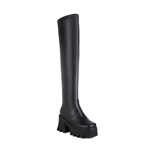 Bottes grande taille pour femmes avec talon épais et semelle confortable