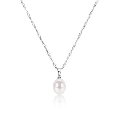 EAMTI Pearl Necklaces for Women Trendy 925 Sterling Silver Freshwater Cultured Single Pearl Necklace Dainty Pendant Necklace
