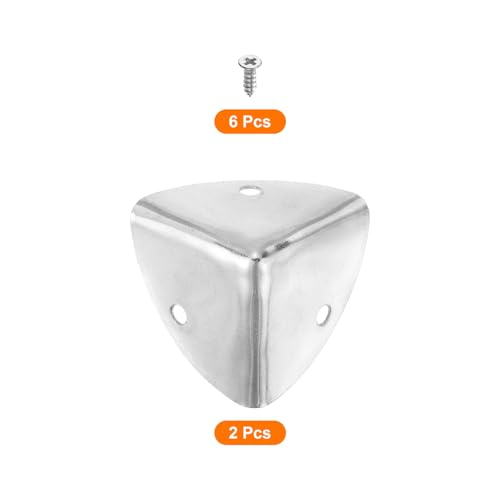 Image of uxcell 2 Pcs Decorative Box Corner Cover, 40mm Metal Edge Guard, Furniture Corner Edges Protector with Screws, Silver