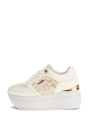 GUESS Sportschuhe mit Plateau, floraler Spitze, goldfarben,...