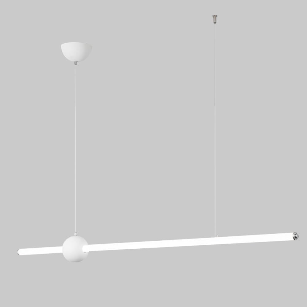 LYMSXAZOU Minimalist White Tube Chandelier - Nordic Linear Pendant Light for Kitchen Island Dining Table & Office Sleek Long Strip Ceiling Fixture Modern Design