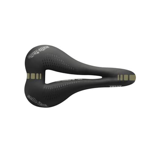 Selle Italia Diva Gel Flow - Sillín Bicicleta Mujer Ciudad y Montaña, Gel Ligero, Agujero Anatómico, Cuadro Manganeso - Talla L2, Negro/Oro