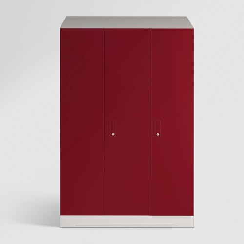 Image of Interio by Godrej Almirah Slimline 3-Door Steel Almirah, Cupboard for Clothes (Textured Caremine Red), 1-Year Warranty, 7 Shelves, 1 Locker
