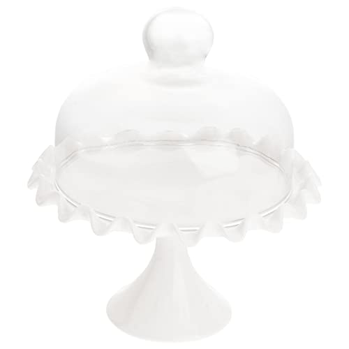 Cabilock 1 Jeu Couvercle En Verre à Gâteau Tableau Poêle Hermétique Récipient à Couvercle De Stand De Gâteau Support Micro-ondes Papier Carton Enregistrer Étagère Blanche Céramique