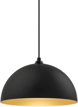 Steel Lighting Co. Melrose Pendant Light | Ceiling Mounted | 18 inch Round Dome | Modern Contemporary Farmhouse Style Made in America | Black Cord | Matte Black Exterior/Brass Interior