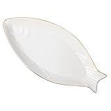HIAKDOFT Plato Cerámico Decorativo Forma de Pez con Dorado Bandeja para Servir Aperitivos y Postres Resistente al Calor Fácil de Limpiar para Hogar y Mesa