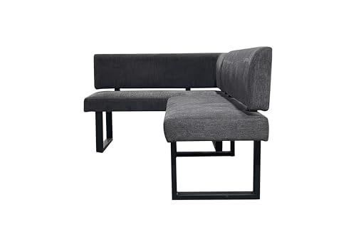 byLIVING Eckbank Vancouver/Webstoff anthrazit/Metall Gestell schwarz pulverbeschichtet/Taschenfederkern/Langer Schenkel rechts/Küchenbank/Sitzbank/ 125 x 181,5, H 86 cm