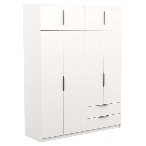 Miroytengo Armario Ghost Grande, Vestidor con Diferentes Compartimentos, 8 Puertas y 2 Cajones, Blanco Mate o Roble Kronberg o en Blanco y Roble 203x158x51 cm