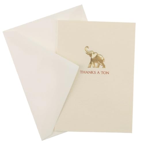 Image of Graphique Elephant La Petite Presse Boxed Notecards - 10 Embossed and Embellished Gold Foil inchThanks a Ton inch Elephant Notes with Matching Envelopes, 3.25 inch x 4.75