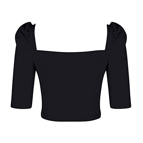 Blusa feminina de manga curta com gola canoa e gola redonda, túnica dupla de crochê lisa para menina