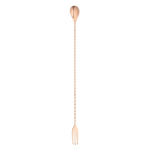 Restaurantware Bar Lux 16 Inch Bar Spoon 1 Fork Tip Cocktail Stirrer Spoon - Long Commercial Copper-Plated Stainless Steel Cocktail Mixing Spoon For Stirring And Mixing For Professionals