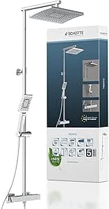 SCHÜTTE TRENTO Duschsystem mit Thermostat, Duschset mit großer Regendusche (32x20 cm) und verstellbarer Handbrause, Brauseset mit Duschstange, Duschsäule Duschpaneel, Chrom