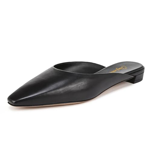 Tang'scuisins Women Closed Square Toe Mule Pumps Slip on Low Chunky Heel Flats Comfortable Casual Daily Shoes Size 4-16 US