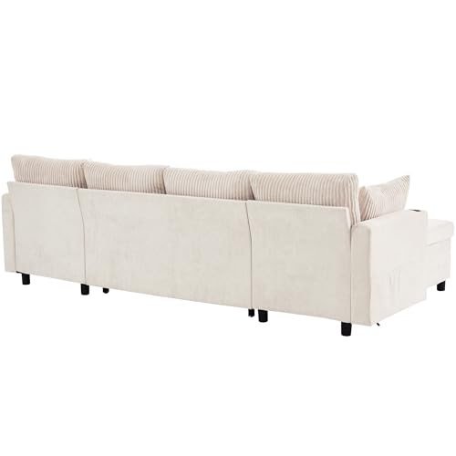 Image of ERYE 113-Inch Pull Out Sleeper Couch Bed with Cupholders, U Shaped Sleeper Sectional Sofa Convertible Sofa Bed for Living Room