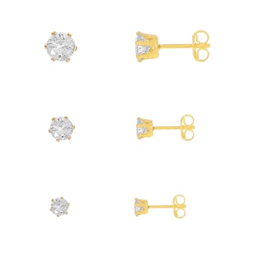 Trio Conjunto Brincos Pedras Zircônia Banhados 3 Brincos