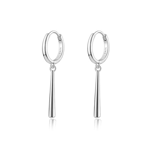 Reffeer Solid 925 Sterling Silver Bar Hoop Dangle Earrings for Women Teens Bar Dangle Earrings Minimalist Hoop Drop Earrings