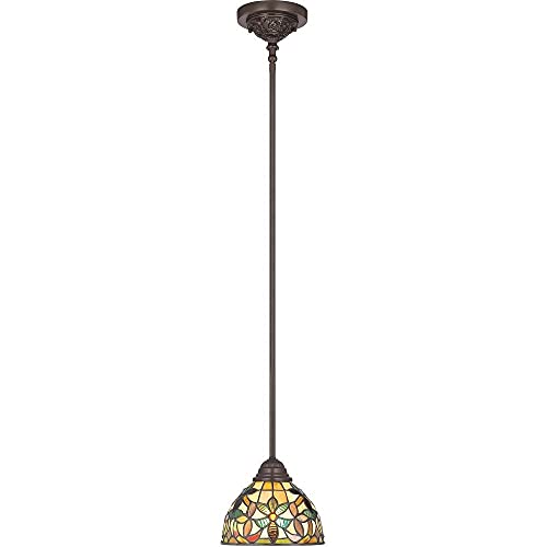 Quoizel TFKM1508VB Kami Tiffany Mini Pendant Lighting, 1-Light, 100 Watts, Vintage Bronze (9" H x 8" W)