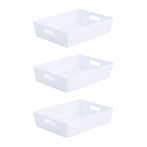 Image of Wham Bam 5.01 Ice White Plastic Studio Storage Baskets Office Home & Kitchen Tidy Organiser 35 x 26 x 8.5cm (3 Baskets)