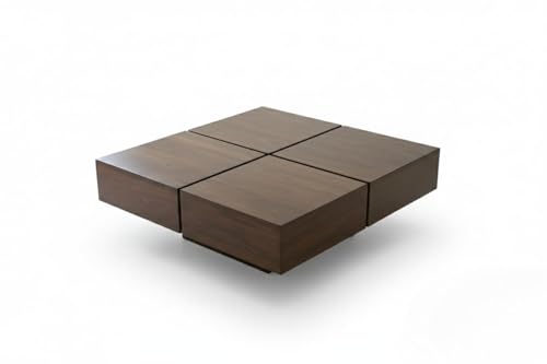 Image of Sheeshsam Wooden Coffee Center Table - Solid Wooden Coffee Table for Living Room - Tea Table Teapoy Center Piece for Home Sofa Center Table for Living Room (Walnut, Noah)