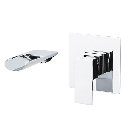 Grifo Mezclador De Lavabo De Pared Grifo De Cascada Grifo De Lavabo De Baño De Latón Con Agua Fría Y Caliente(Chrome)