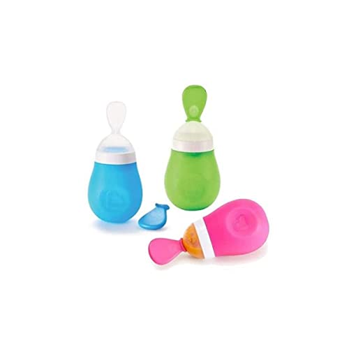 Munchkin Squeeze Spoon,Silicon squeeze with spoon for infants, easy dispensing and feeding, Infant/Baby,4 Months and above-Assorted