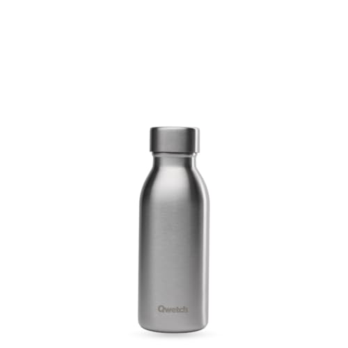 Qwetch ICON - Botella isotérmica de 350 ml de acero inoxidable cepillado, botella ultra compacta y elegante de acero inoxidable reciclado, 24 horas frías/12 horas calientes, impermeable y nómada